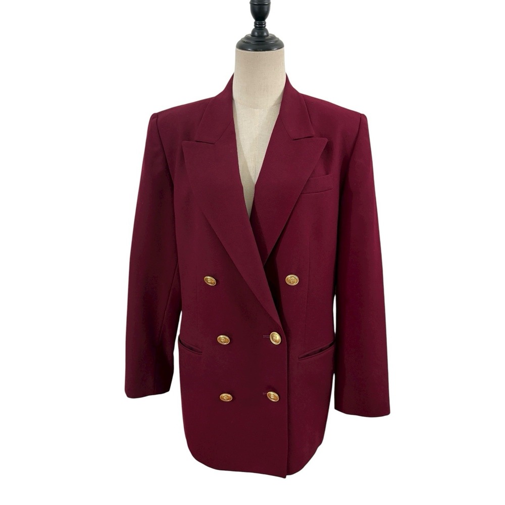 Vtg Talbots Blazer Double Breasted Burgundy Gold Buttons Sz 12p‎ Bold